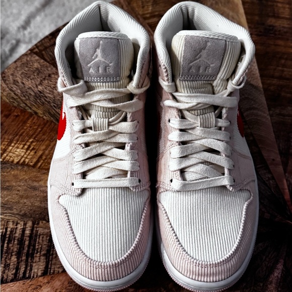 NIKE Air Jordan Mid 1 Women's Corduroy Sneakers - White and Orange - Picture 12 of 15